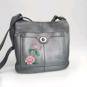 Upcrafted Coach Slim Crossbody Hand Painted Bag Purse Rose Silver Leather F16533